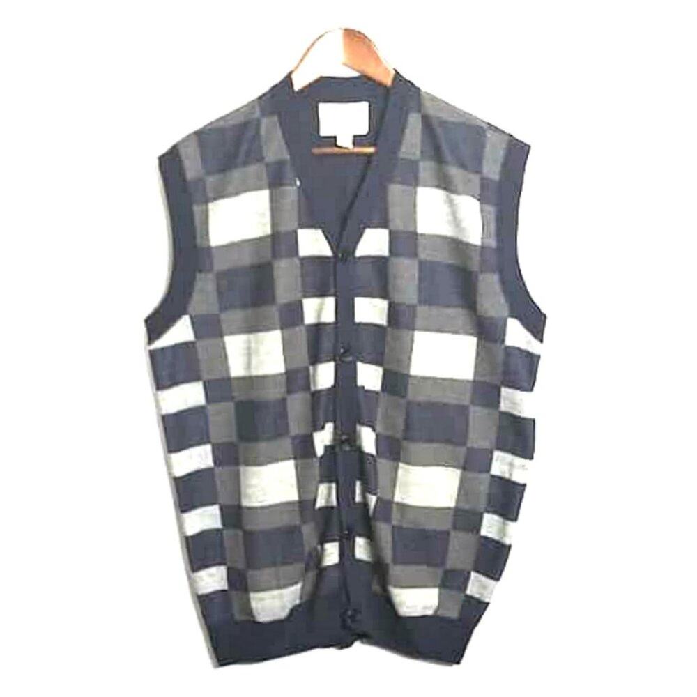 Decode Blue & Gray Patchwork Knit Sweater Vest Sz Large *